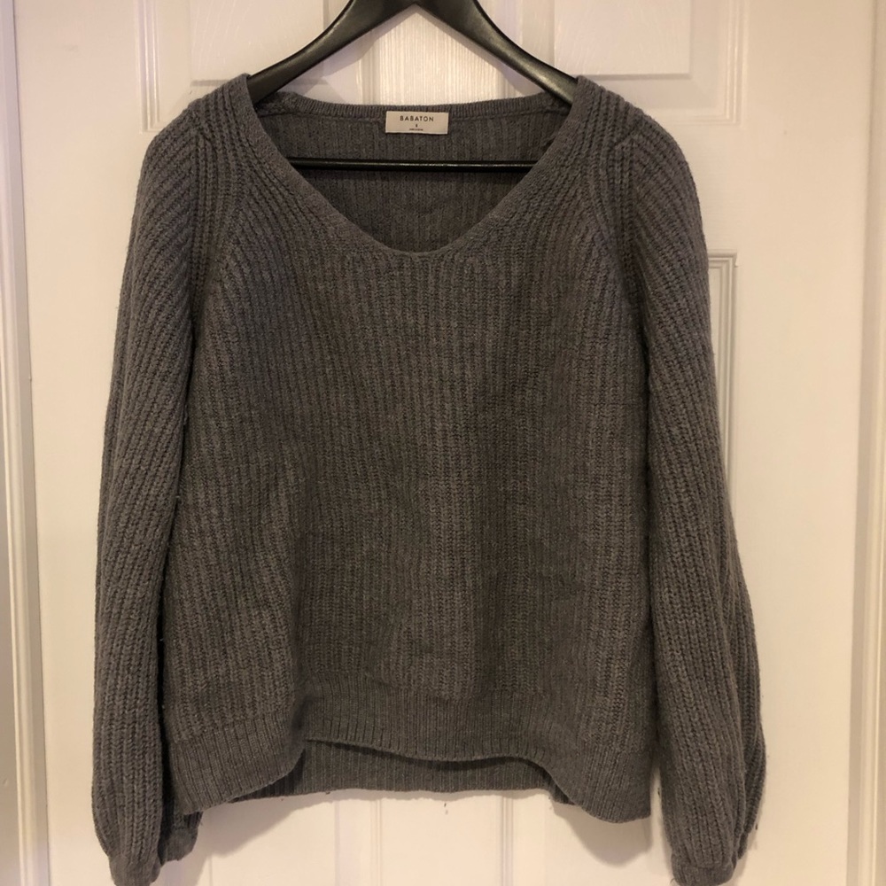 Babaton balloon sleeve sweater in grey - S